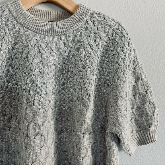 ANN TAYLOR Silver Shimmer Cable Sweater Twead - Picture 5 of 12